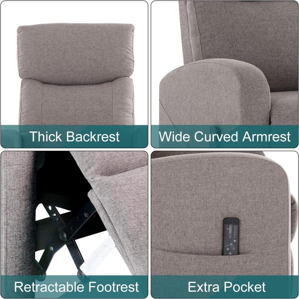 Massage Recliner Chair, Fabric Recliner Sofa Home Theater Seating with Lumbar Support Winback Single Sofa Armchair Reclining Chair Easy Lounge for Living Room Grey