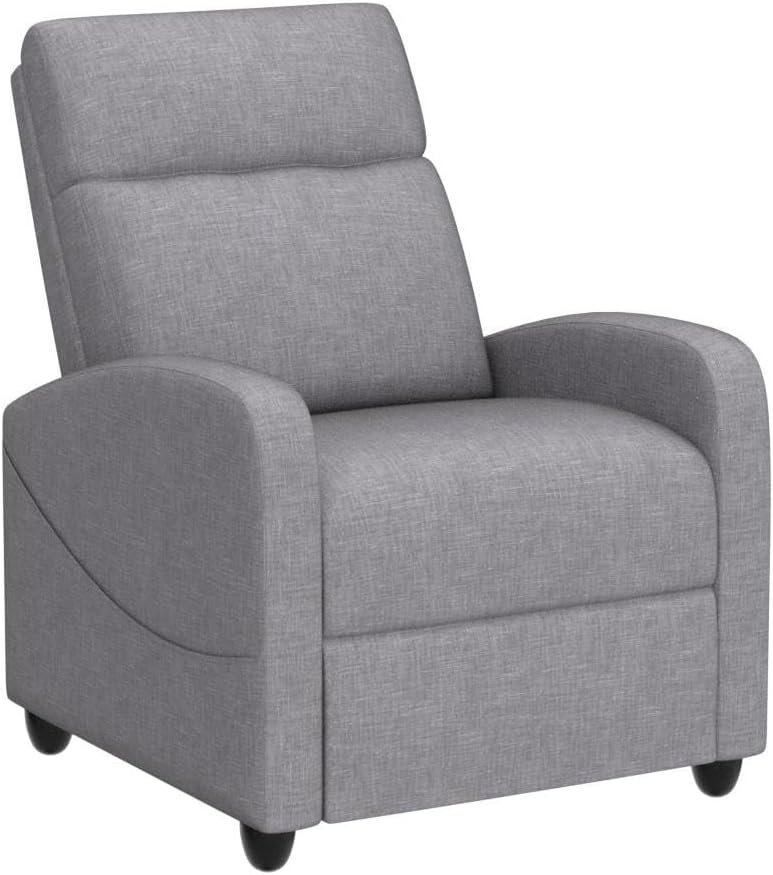 Massage Recliner Chair, Fabric Recliner Sofa Home Theater Seating with Lumbar Support Winback Single Sofa Armchair Reclining Chair Easy Lounge for Living Room Grey