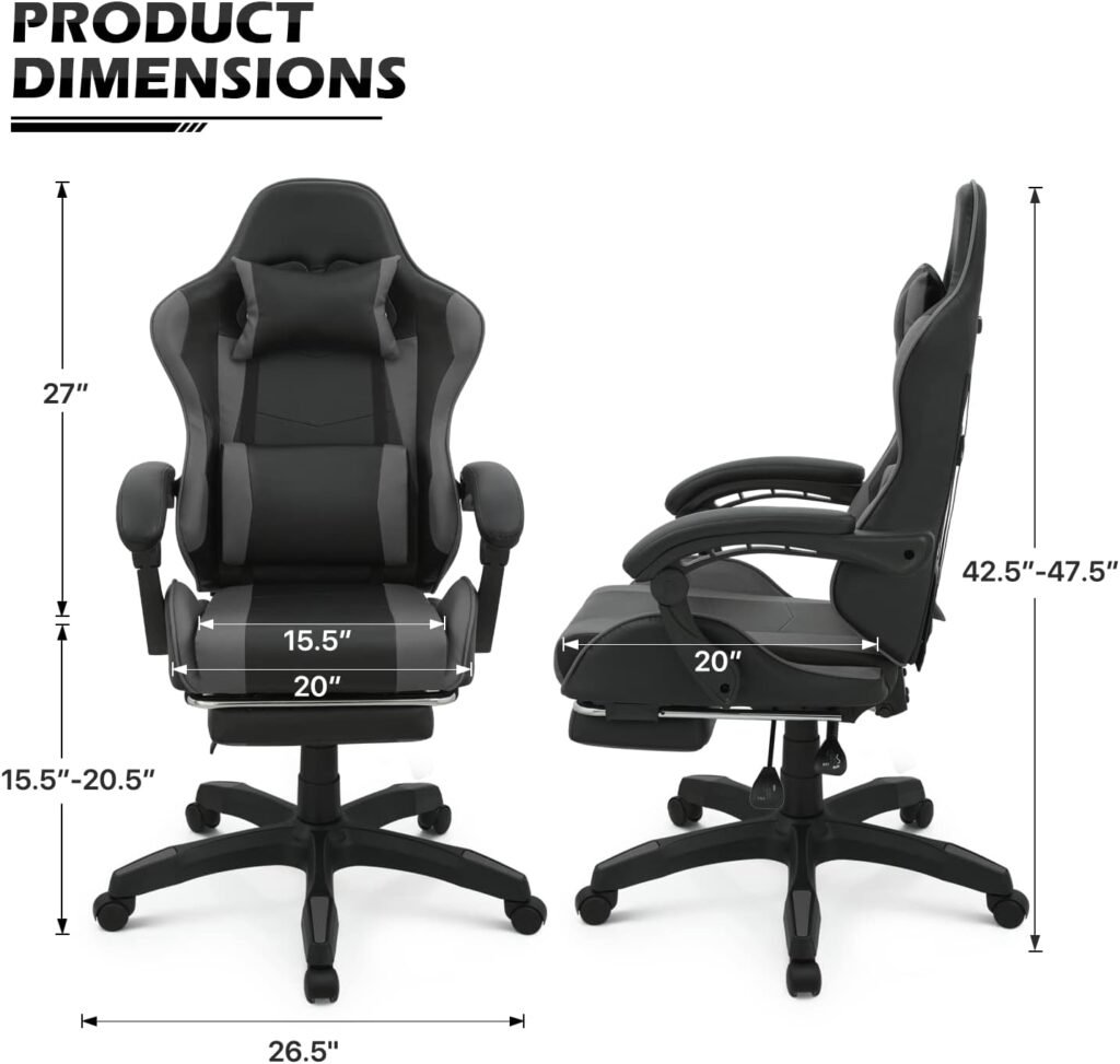 MoNiBloom Gaming Chair with Headrest  Lumbar Support Ergonomic Computer Racing Chair with Footrest, Adjustable Hight Leather Swivel Computer Chair for Adult Teen Office or Gaming, Pink