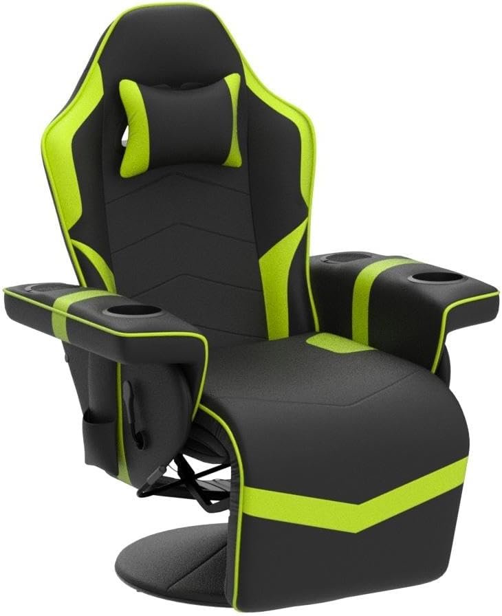 MoNiBloom Massage Gaming Recliner Chair with Speakers PU Leather Home Theater Seating Single Bedroom Video Game Sofa Recliners Ergonomic Gaming Couch with Detachable Neck Support and Footrest, Green
