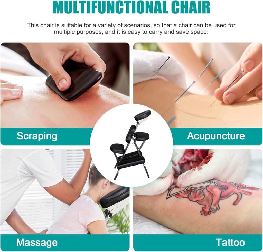Nova Microdermabrasion Portable Massage Chair Foldable Tattoo Therapy Chair 4 Inches Thickness Sponge Face Cradle Spa Salon Massage Chair (Black)