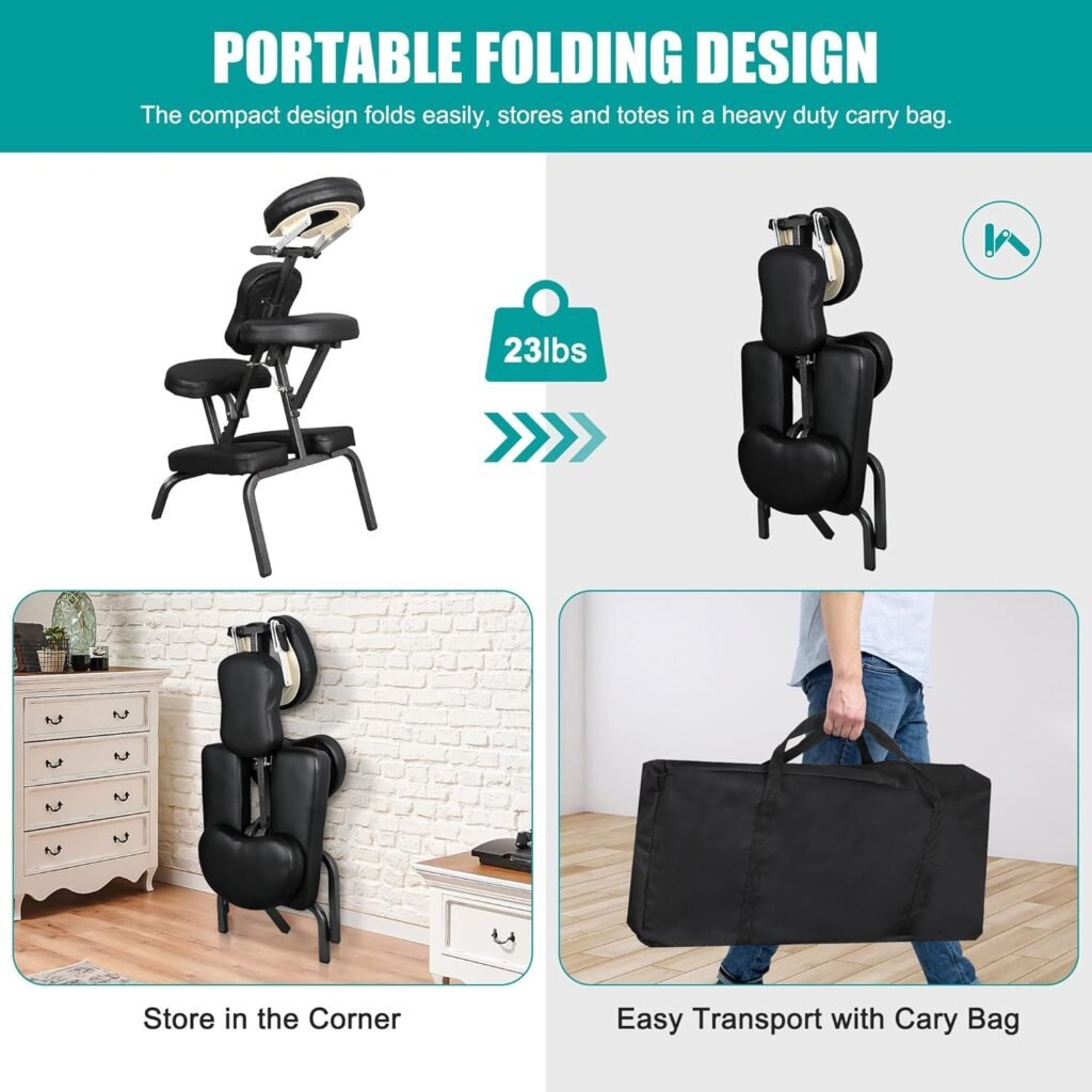 Nova Microdermabrasion Portable Massage Chair Foldable Tattoo Therapy Chair 4 Inches Thickness Sponge Face Cradle Spa Salon Massage Chair (Black)