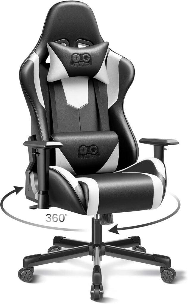 OneGame Gaming Chair, High Back Computer Leather Game Chair 155°Adjustable Backrest Swivel Ergonomic Office Gamer Chair with Lumbar Support, (White)