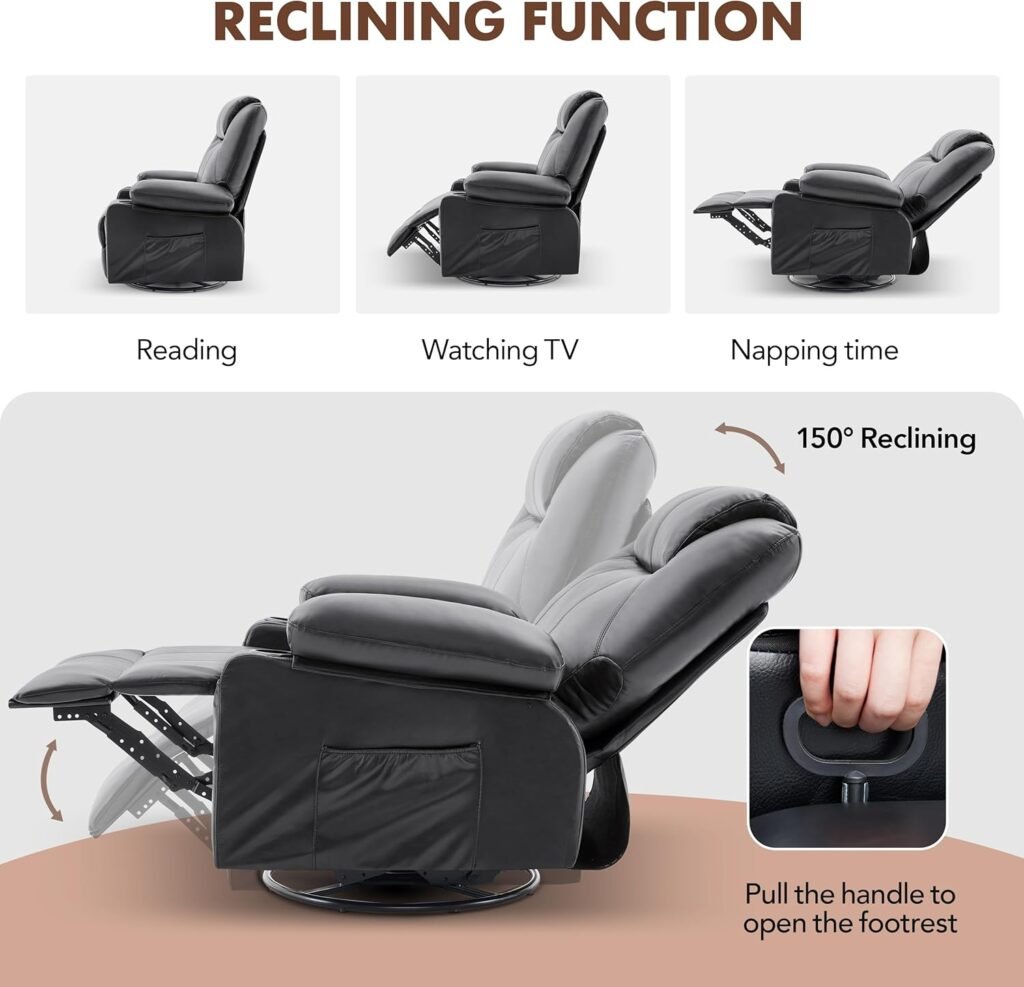 Oversized Swivel Rocker Recliner Chair With Heat And Massage 360 Degree Swivel Rocking Single Sofa With Cup Holders And 1 2 1024x987