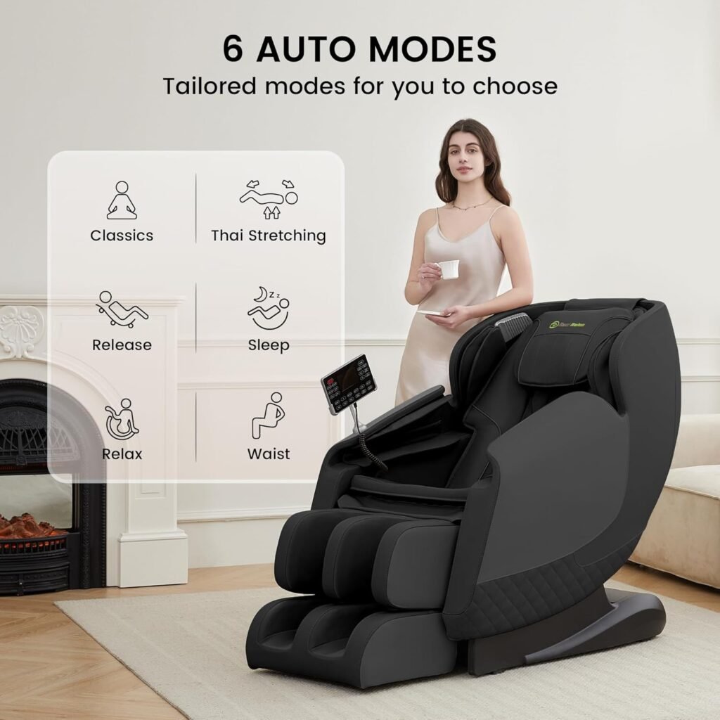 Real Relax 2024 Massage Chair, Full Body Zero Gravity SL-Track Shiatsu Massage Recliner Chair, Favor-11 Black