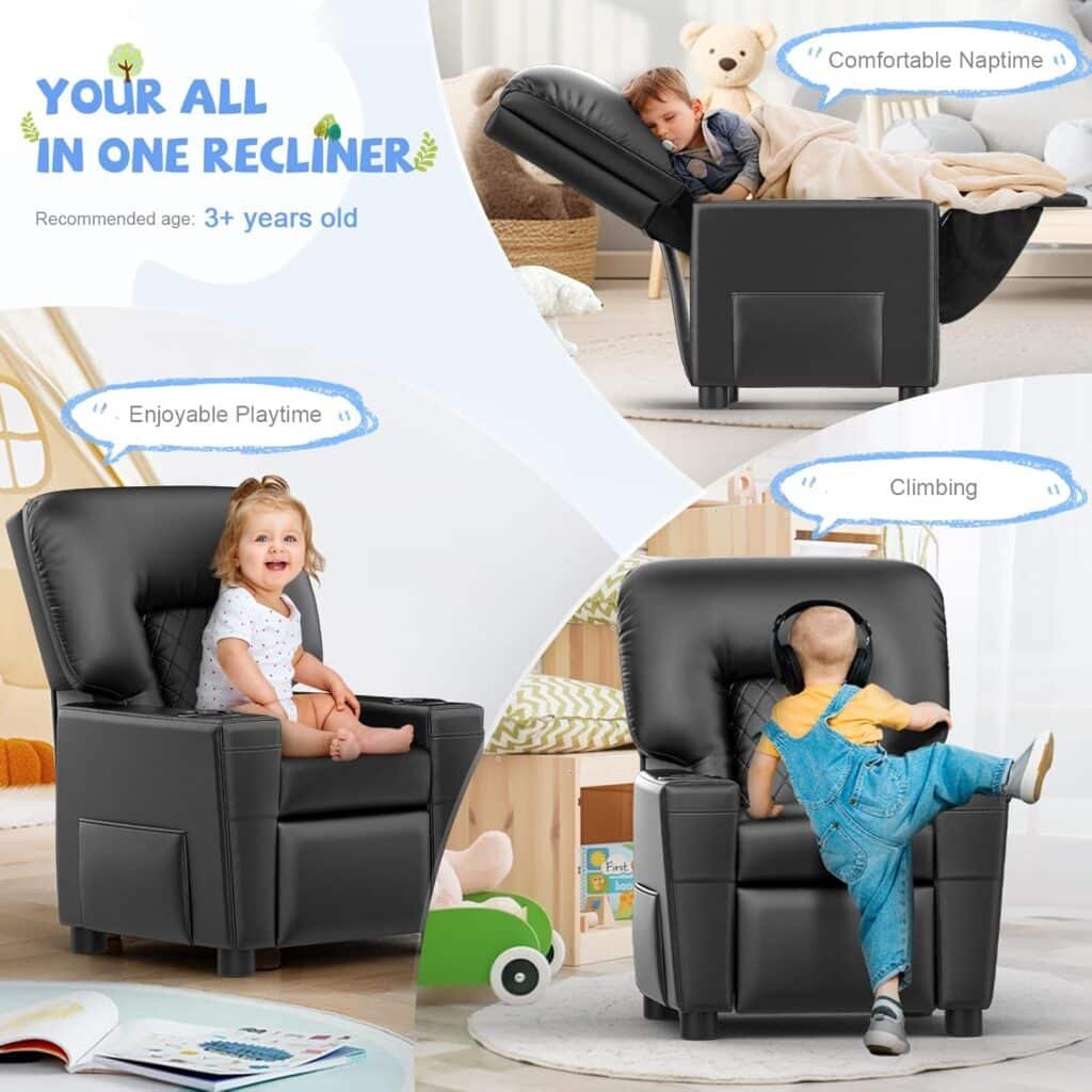 Recliner Chairs for Adults, Massage Rocker with Heated Modern Ergonomic Lounge 360 Degree Swivel Single Sofa Seat Living Room Lounge Recliners Black