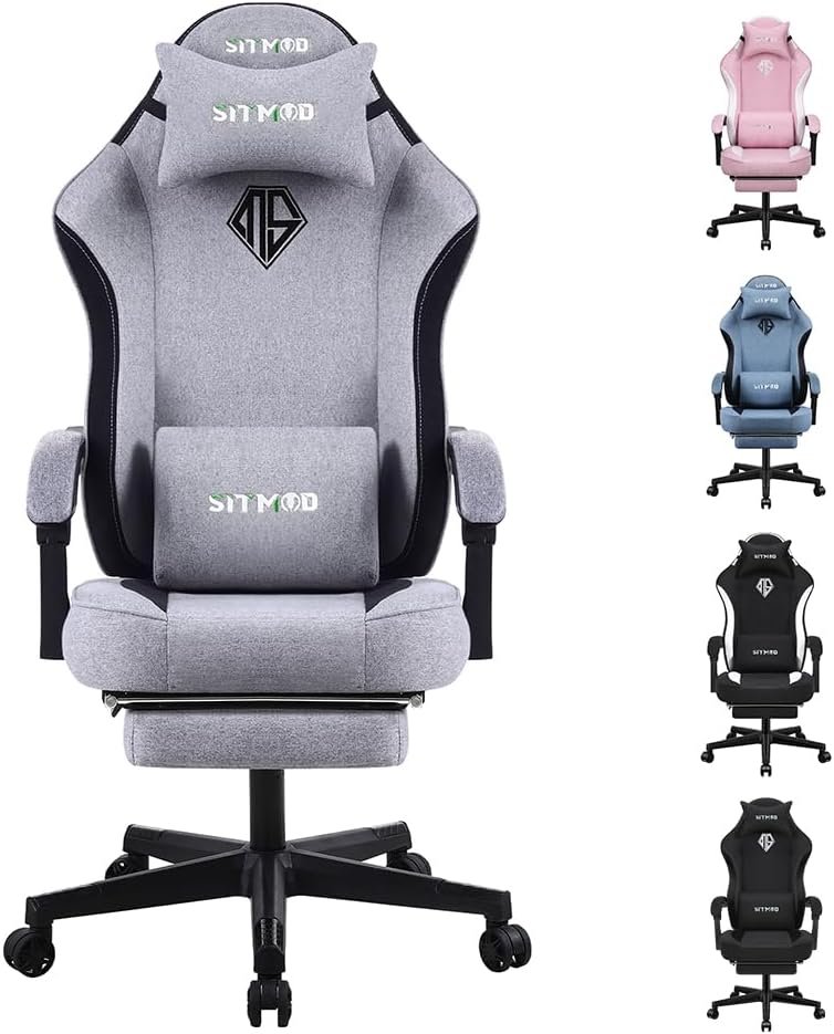 SITMOD Fabric Gaming Chairs with Footrest, PC Computer Ergonomic Video Game Chair for Adults Backrest and Seat Height Adjustable Swivel Task Chair with Headrest and Lumbar Support