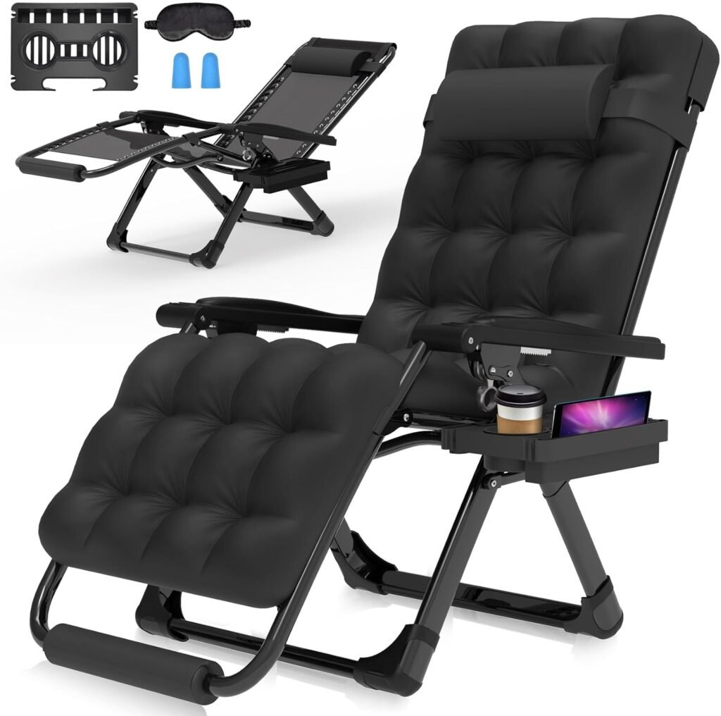 Suteck Zero Gravity Chair, 26In Lounge Chair w/Removable Cushion  Headrest, Reclining Camping Chair w/Upgraded Lock, Large Cup Holder and Footrest, Reclining Patio Chairs Recliner for Indoor Outdoor