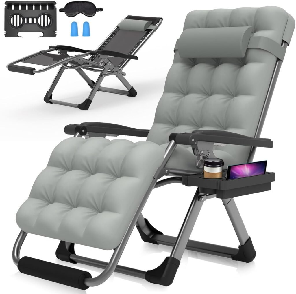 Suteck Zero Gravity Chair, 26In Lounge Chair w/Removable Cushion  Headrest, Reclining Camping Chair w/Upgraded Lock, Large Cup Holder and Footrest, Reclining Patio Chairs Recliner for Indoor Outdoor