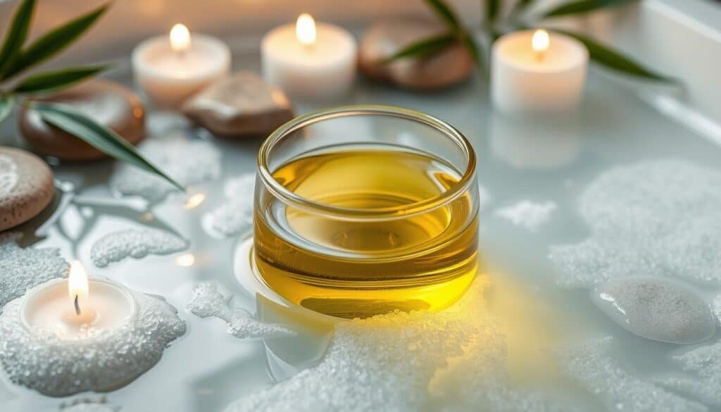 warm massage oil in water bath
