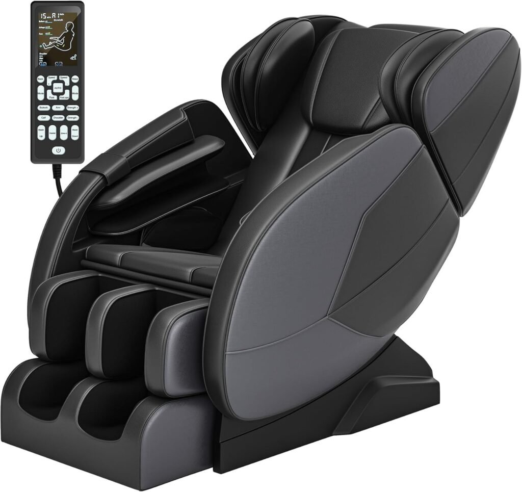 2024 Massage Chair Full Body, Zero Gravity Recliner with Shiatsu Massage, 6 Auto Mode, Heater, Bluetooth, Foot Massage Rollers, Black and Gray