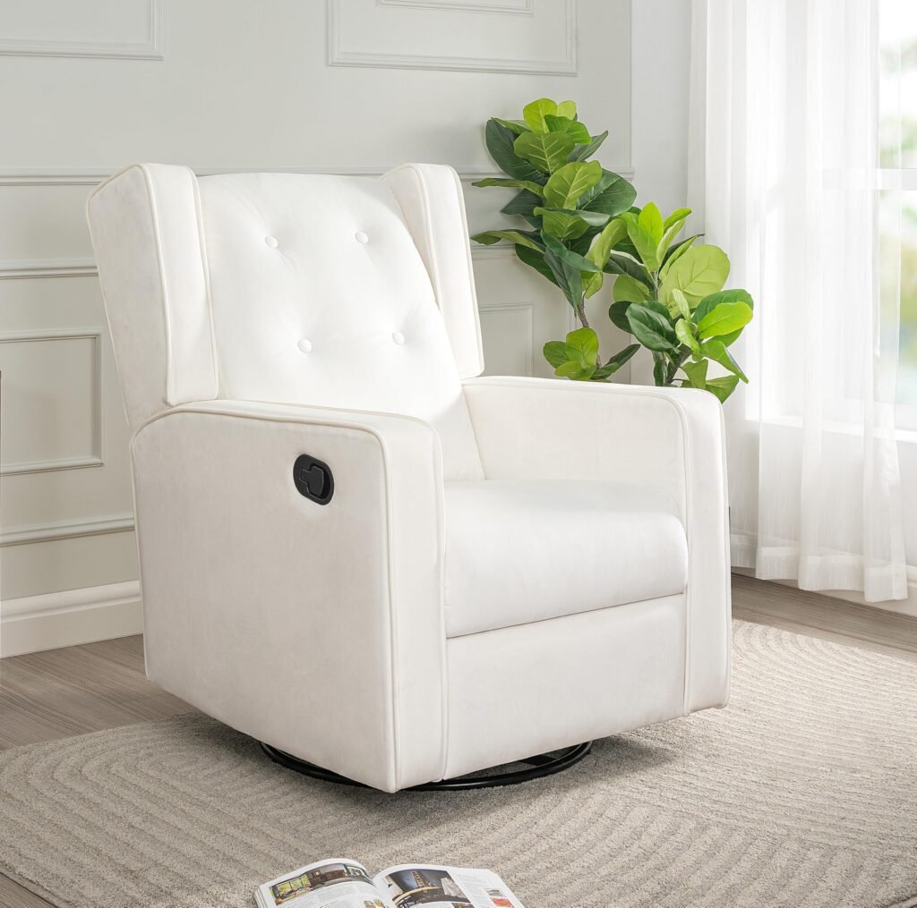 360° Swivel Rocker Recliner Chair with Massage and Heated Oversized Big Fabric Recliner Chairs for Living Room Fabric Brown Single Sofas with Cup Holders, USB Ports, Remote Control