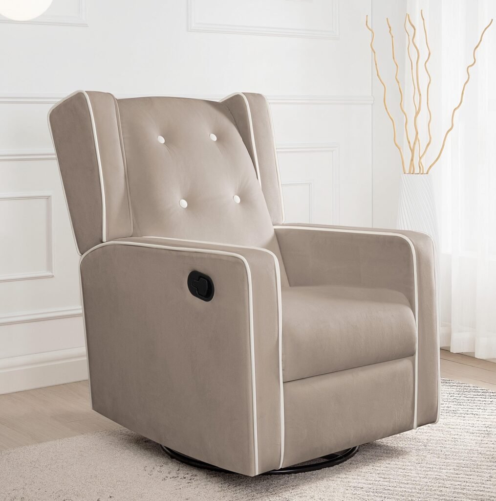 360° Swivel Rocker Recliner Chair with Massage and Heated Oversized Big Fabric Recliner Chairs for Living Room Fabric Brown Single Sofas with Cup Holders, USB Ports, Remote Control