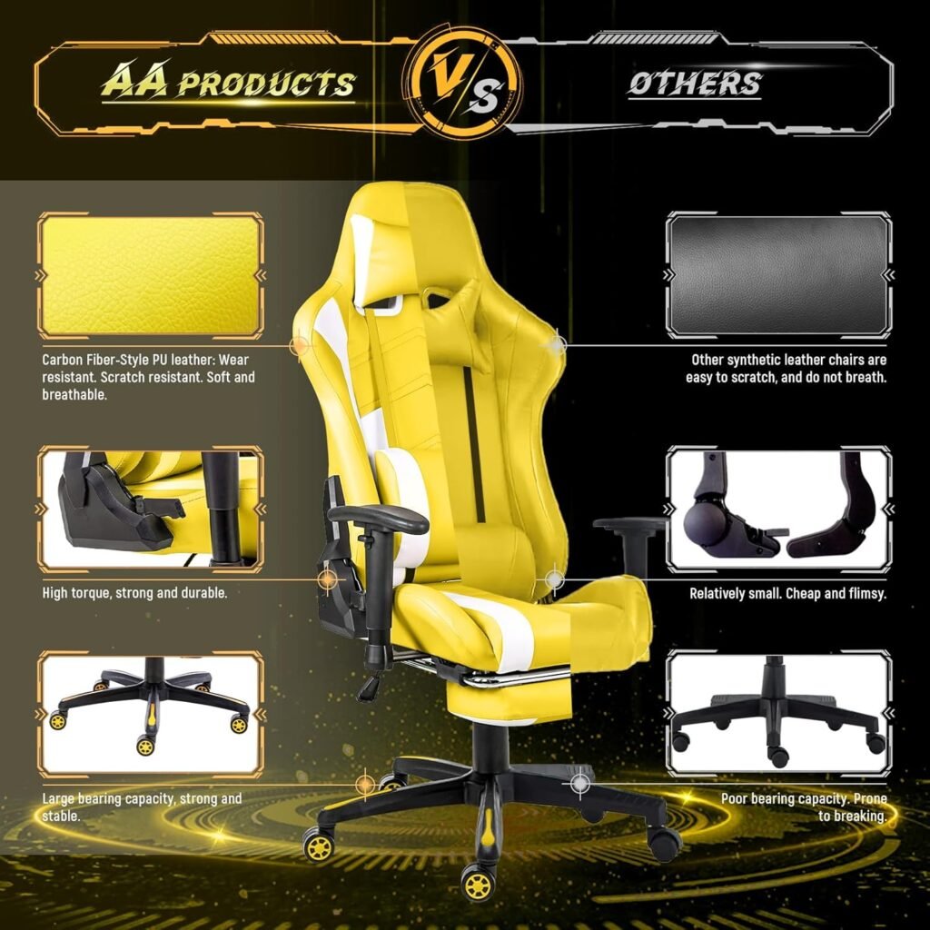 AA Products Gaming Chair High Back Ergonomic Computer Racing Chair Adjustable Gamer Chair with Footrest, Lumbar Support Swivel Chair – Blackgreen