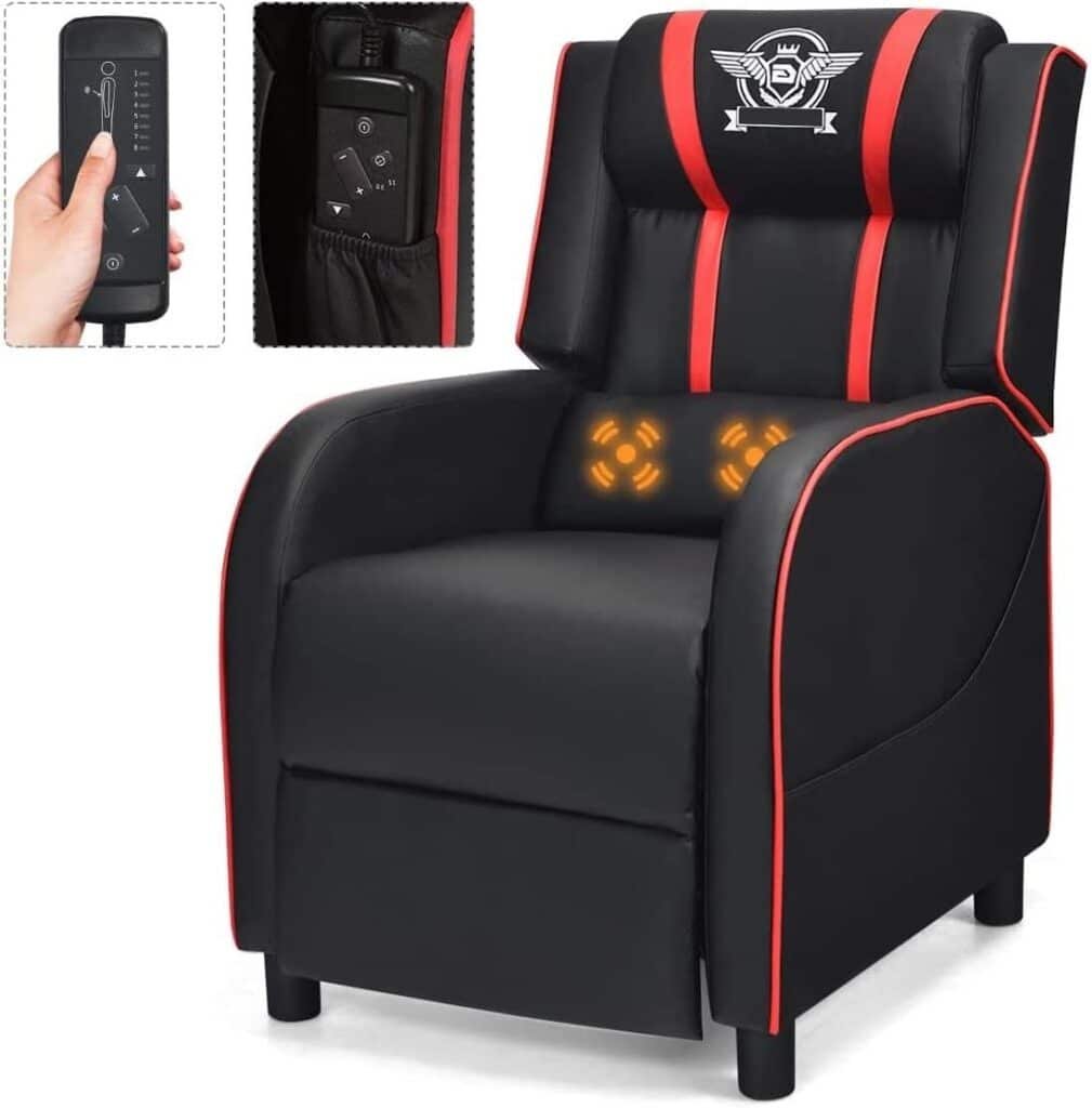 Adjustable, Racing Style Massage Single Sofa with Headrest  Lumbar Pillow, PU Leather Recliner Video Game Chairs, Pink