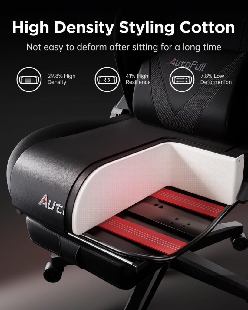 AutoFull C3 Gaming Chair, Ergonomic Wingless Cushion Computer Chair,PU Leather Racing Style Office Chair with Lumbar Support Pillow and Footrest,Dark