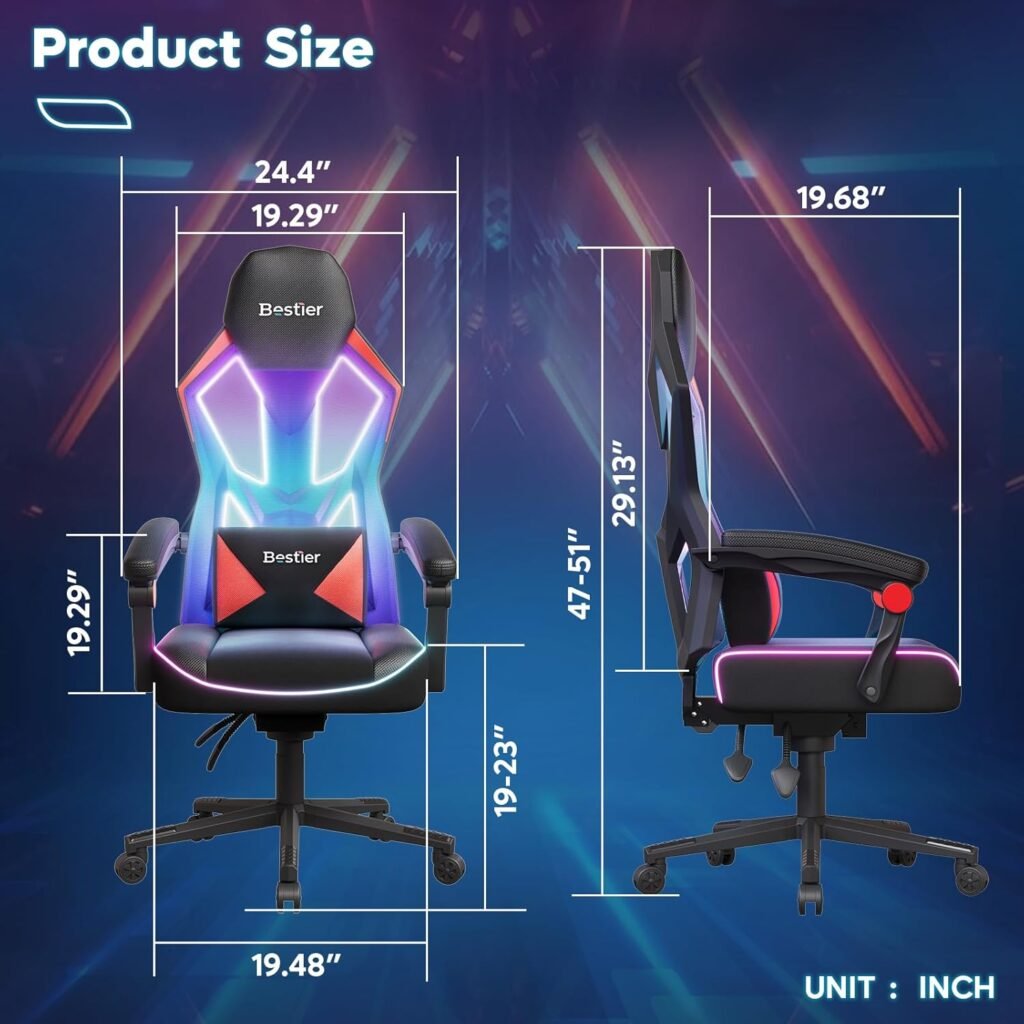 Bestier Gamer Chair with RGB LED Lights, Breathable Fabric LED Gamer Chair with Pocket Spring Cushion and Linkage Armrests, Gaming Chairs for Adults with Adjustable Lumbar Support(Black) Bestier Gamer Chair with RGB LED Lights, Breathable Fabric LED Gamer Chair with Pocket Spring Cushion and Linkage Armrests, Gaming Chairs for Adults with Adjustable Lumbar Support(Black)