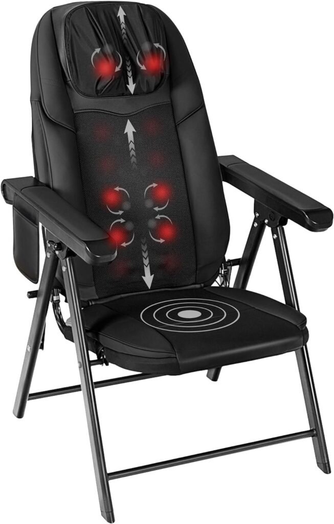 COMFIER Folding Massage Chair Portable, Shiatsu Neck Back Massager with Heat, Foldable Chair Massager for Full Body, Adjustable Backrest Height,Office Home Use,Gifts,Black