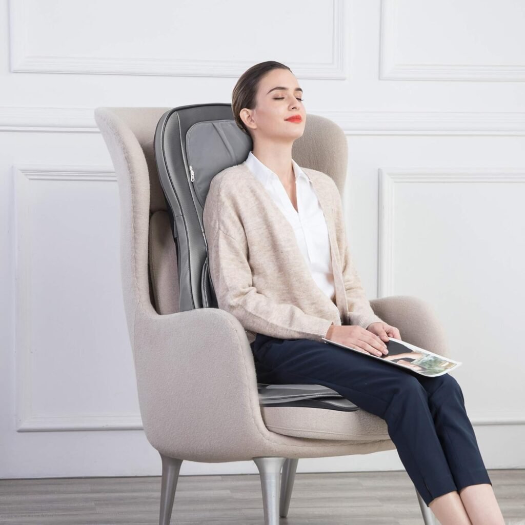 COMFIER Massager Chair with Heat, Shiatsu Neck Back Massager Portable with Compress  Rolling,Massage Chair Pad for Full Back, Neck  Shoulders,Full Body Pain, Gray