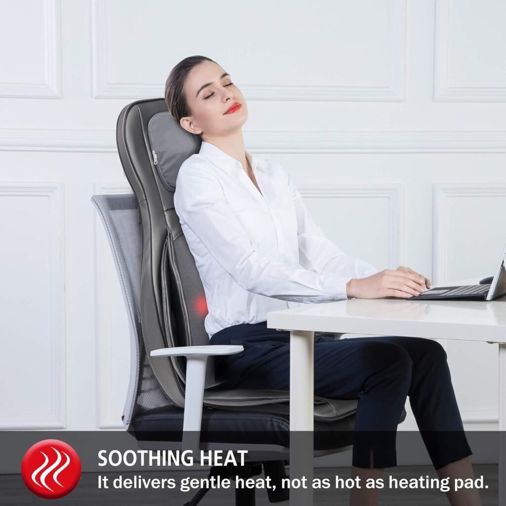 COMFIER Massager Chair with Heat, Shiatsu Neck Back Massager Portable with Compress  Rolling,Massage Chair Pad for Full Back, Neck  Shoulders,Full Body Pain, Gray