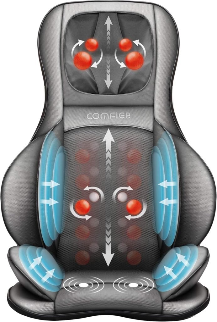 COMFIER Massager Chair with Heat, Shiatsu Neck Back Massager Portable with Compress  Rolling,Massage Chair Pad for Full Back, Neck  Shoulders,Full Body Pain, Gray