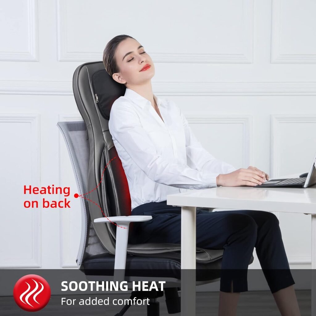 COMFIER Shiatsu Neck Back Massager with Heat, 2D ro 3D Kneading Massage Chair Pad, Adjustable Compression Seat Massager for Full Body Relaxation, Fathers Day Gifts,Dark Gray