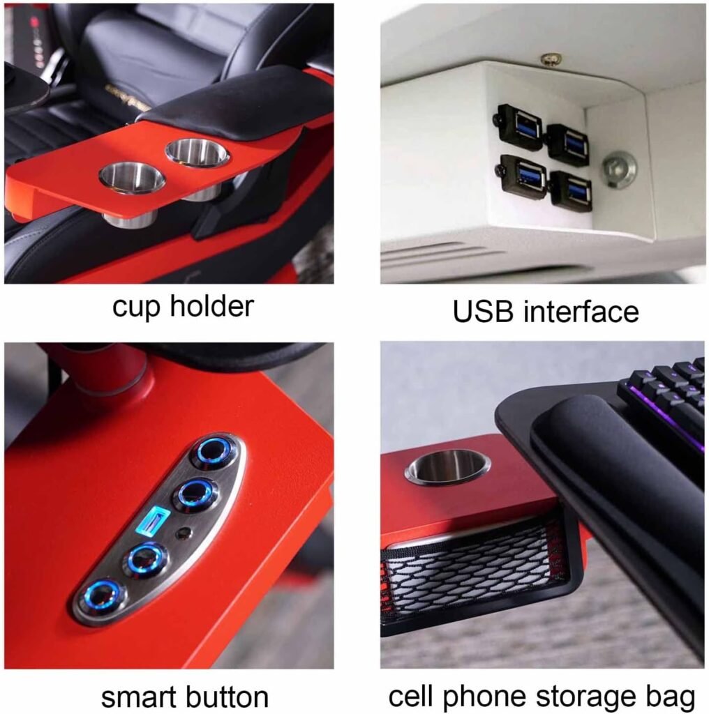 Comfortable Ergonomics Gaming Chair Gaming Ergonomic Computer Cockpit Chair with Zero-Gravity Comfortable Racing Simulator Game Chair with Zero Gravity Massage Gaming Chair with Angle Adjustment Red (