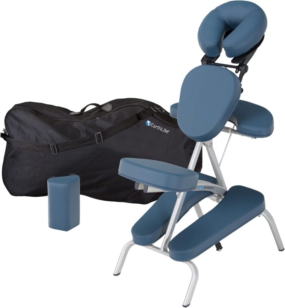 EARTHLITE Portable Massage Chair Package VORTEX - Portable, Compact, Strong and Lightweight incl. Carry Case, Sternum Pad  Strap (15lbs)