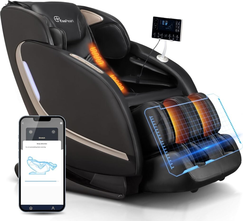 EASPEARL 2024 Massage Chair, 4D Full Body Zero Gravity Massage Chairs with APP, SL Track Shiatsu Stretch Massage Recliner Chair with Electric Footrest, Heat, Foot Rollers, Body Scan(Black)