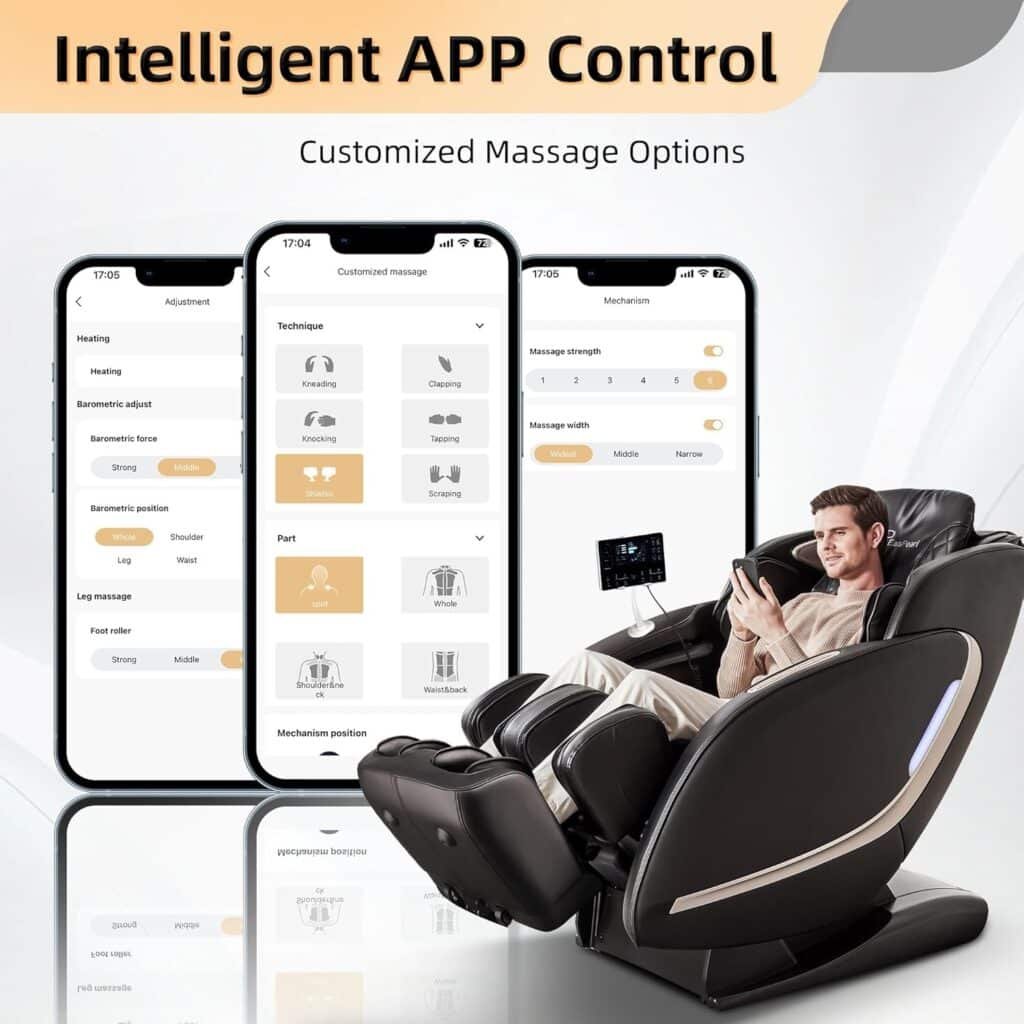 EASPEARL 2024 Massage Chair, 4D Full Body Zero Gravity Massage Chairs with APP, SL Track Shiatsu Stretch Massage Recliner Chair with Electric Footrest, Heat, Foot Rollers, Body Scan(Black)