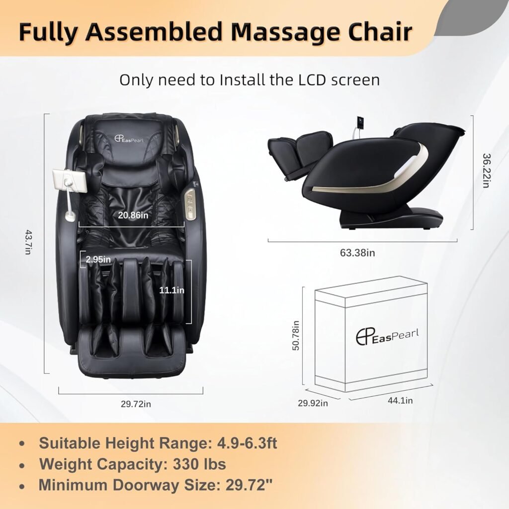 EASPEARL 2024 Massage Chair, 4D Full Body Zero Gravity Massage Chairs with APP, SL Track Shiatsu Stretch Massage Recliner Chair with Electric Footrest, Heat, Foot Rollers, Body Scan(Black)
