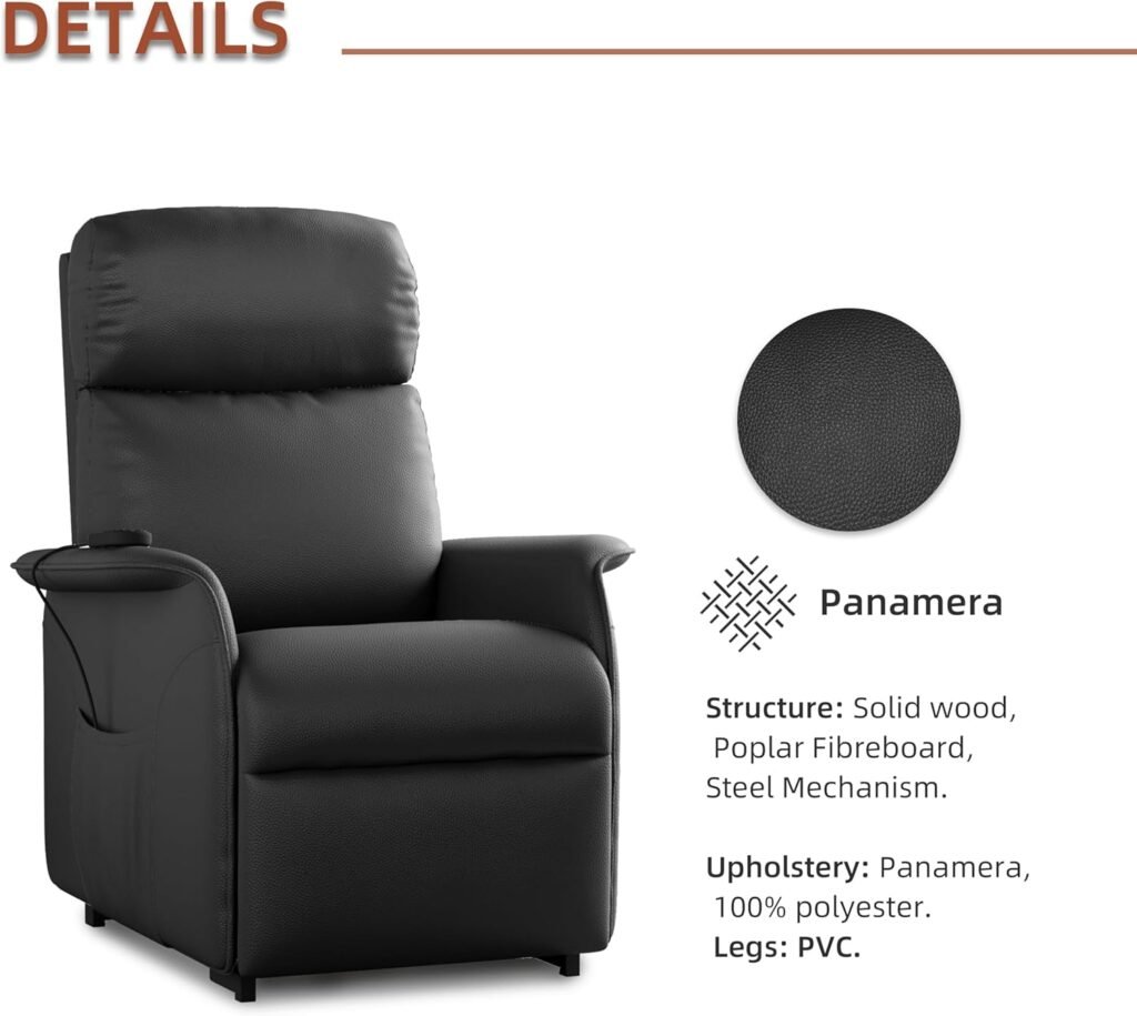 Electric Power Lift Chair Recliners for Elderly with Massage and Heating, Living Room Recliner Chair with Remote Control, Side Pockets, Black (PU)