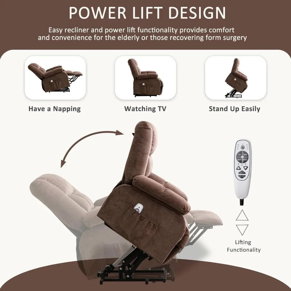 Electric Power Lift Recliner Chair, Massage Adjustable Recliners Chairs for Adults, Fabric Recliner Sofa with Massage and Heat for Living Room