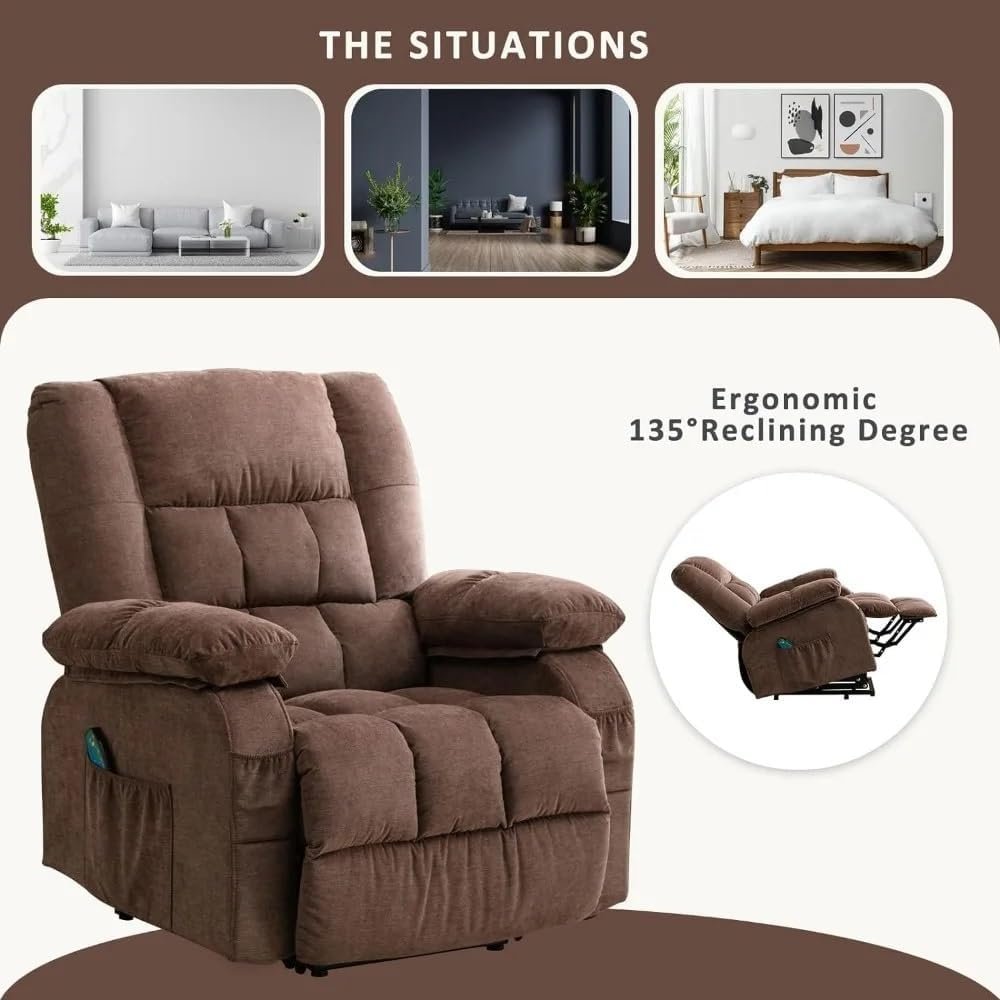 Electric Power Lift Recliner Chair, Massage Adjustable Recliners Chairs for Adults, Fabric Recliner Sofa with Massage and Heat for Living Room