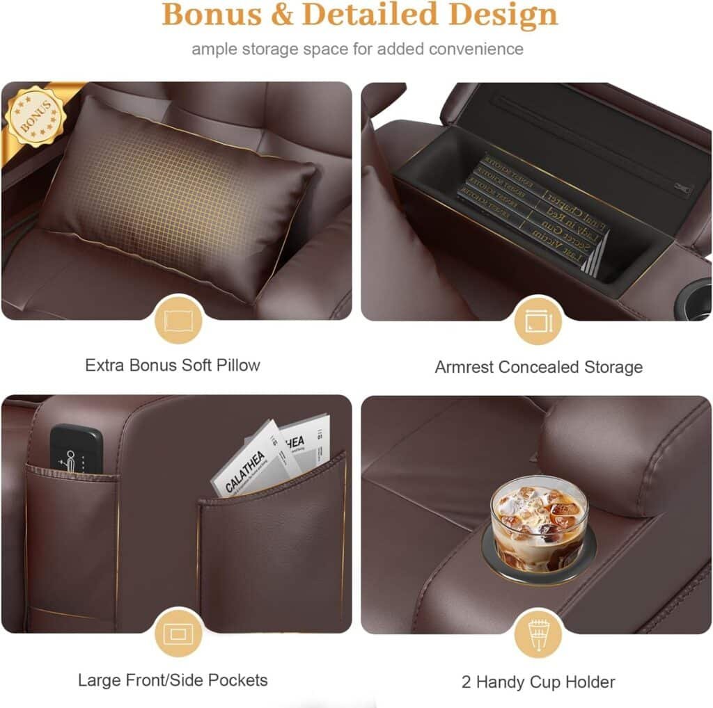 Electric Power Oversized Recliner Chair with Heat and Back Massage, Extra Wide Seat Reclining Chair Infinite Position with Storage Armrests  2 Cup Holders for Living Room (Brown)