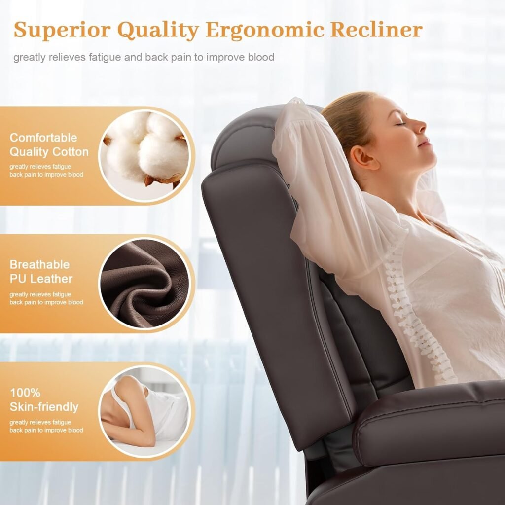 Electric Power Oversized Recliner Chair with Heat and Back Massage, Extra Wide Seat Reclining Chair Infinite Position with Storage Armrests  2 Cup Holders for Living Room (Brown)