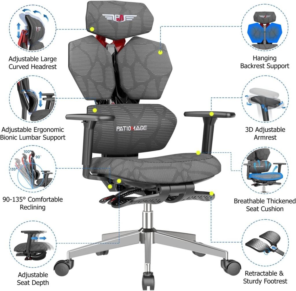 Ergonomic Gaming Chair with Footrest Big and Tall Game Chair Reclining Gamer Chair with Adjustable Lumbar Support 3D Armrests High Back Gaming Chairs for Adults Light Grey