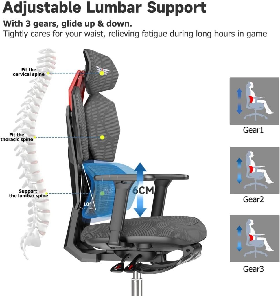 Ergonomic Gaming Chair with Footrest Big and Tall Game Chair Reclining Gamer Chair with Adjustable Lumbar Support 3D Armrests High Back Gaming Chairs for Adults Light Grey