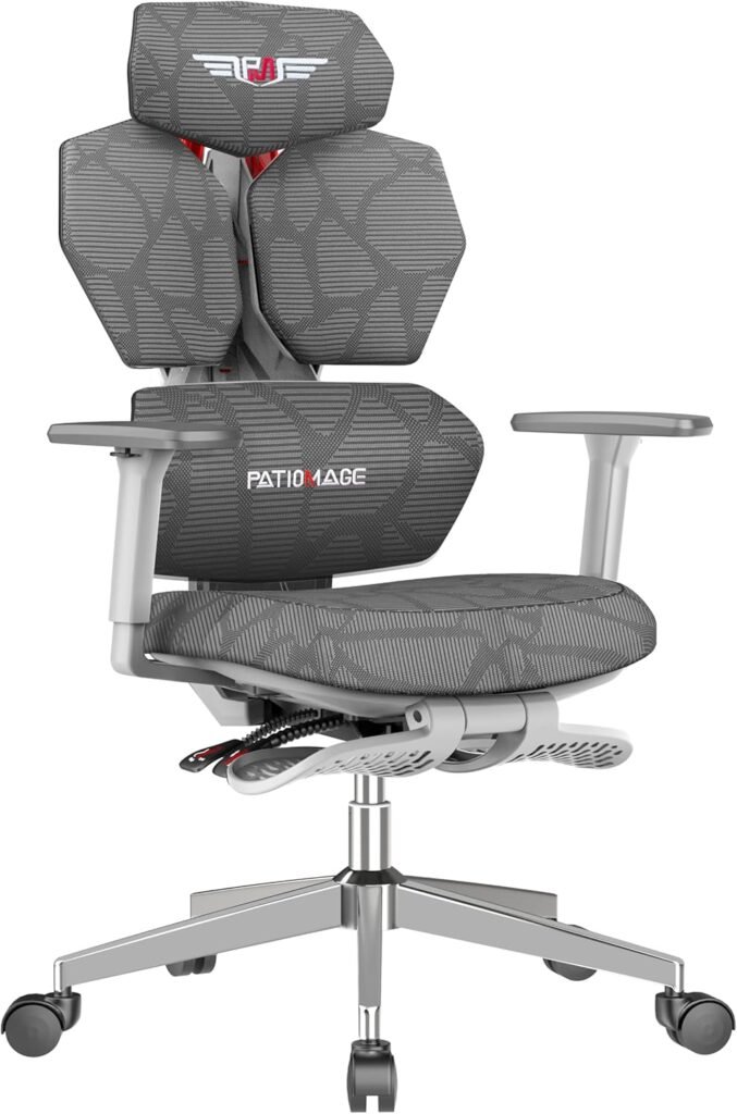 Ergonomic Gaming Chair with Footrest Big and Tall Game Chair Reclining Gamer Chair with Adjustable Lumbar Support 3D Armrests High Back Gaming Chairs for Adults Light Grey