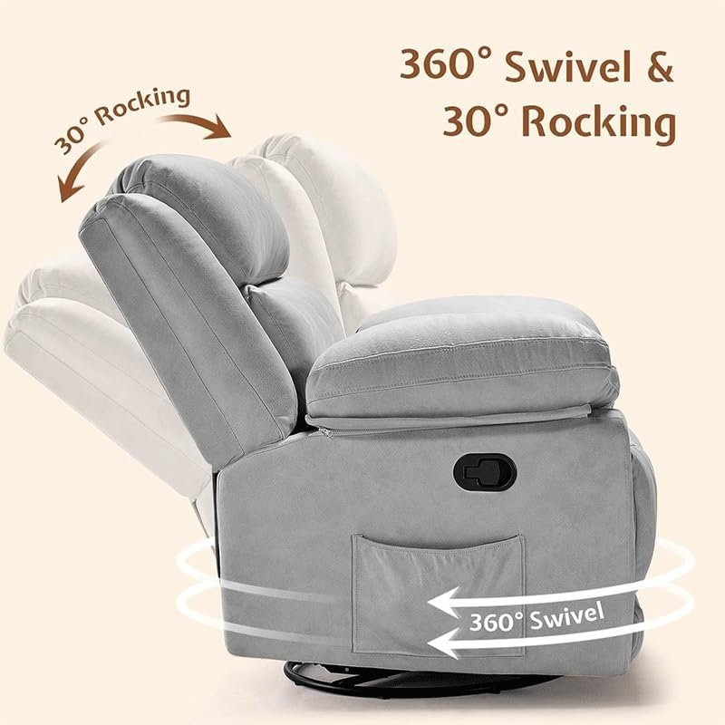 Fabric Electric Power Recliner Chairs Oversized Swivel Rocker Recliner Sofa Living Room Bedroom Massage Recliner Chairs 360° Swivel Large Single Sofa for Adults