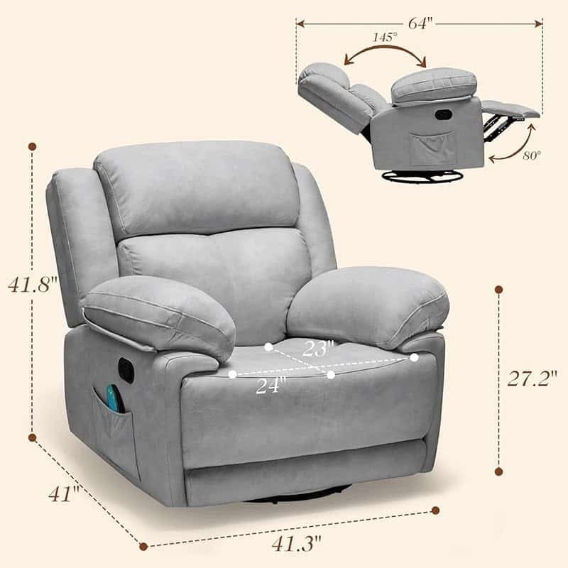 Fabric Electric Power Recliner Chairs Oversized Swivel Rocker Recliner Sofa Living Room Bedroom Massage Recliner Chairs 360° Swivel Large Single Sofa for Adults