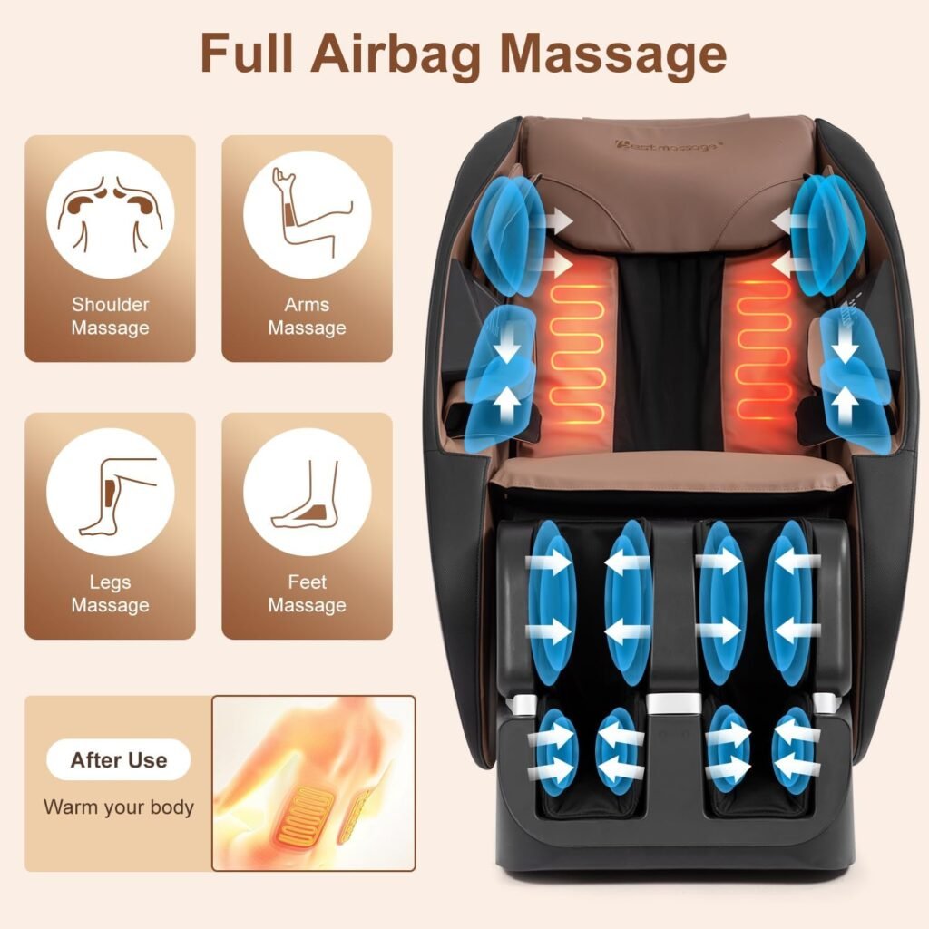 FDW Shiatsu Massage Chairs Full Body and Recliner Zero Gravity Massage Chair Electric with Built-in Heart Foot Roller Air Massage Easy to Move for Home Office,Black