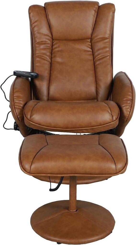 Flash Furniture Massaging Multi-Position Plush Recliner with Side Pocket and Ottoman, Piece Set, Brown