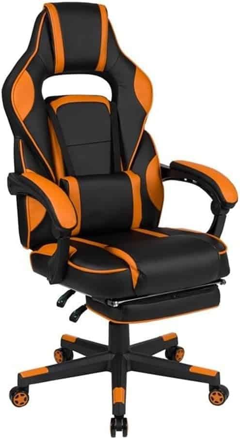 Flash Furniture X40 Gaming Chair Racing Ergonomic Computer Chair with Fully Reclining Back/Arms, Slide-Out Footrest, Massaging Lumbar - Black/Orange
