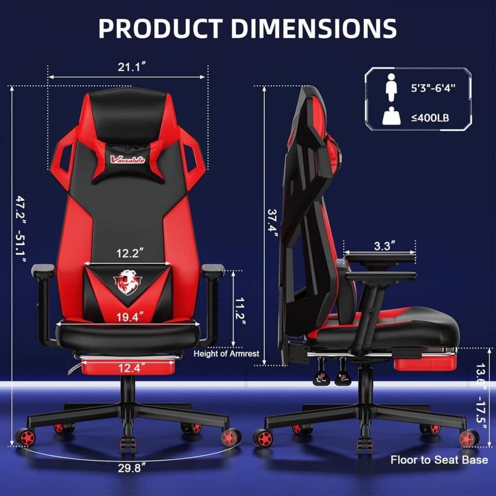 Gaming Chair, Computer Chair with Footrest and Lumbar Support, PU Leather High Back Adjustable Game Chair with Adjustable Armrest and Headrest Swivel Task Chair for Office or Gaming