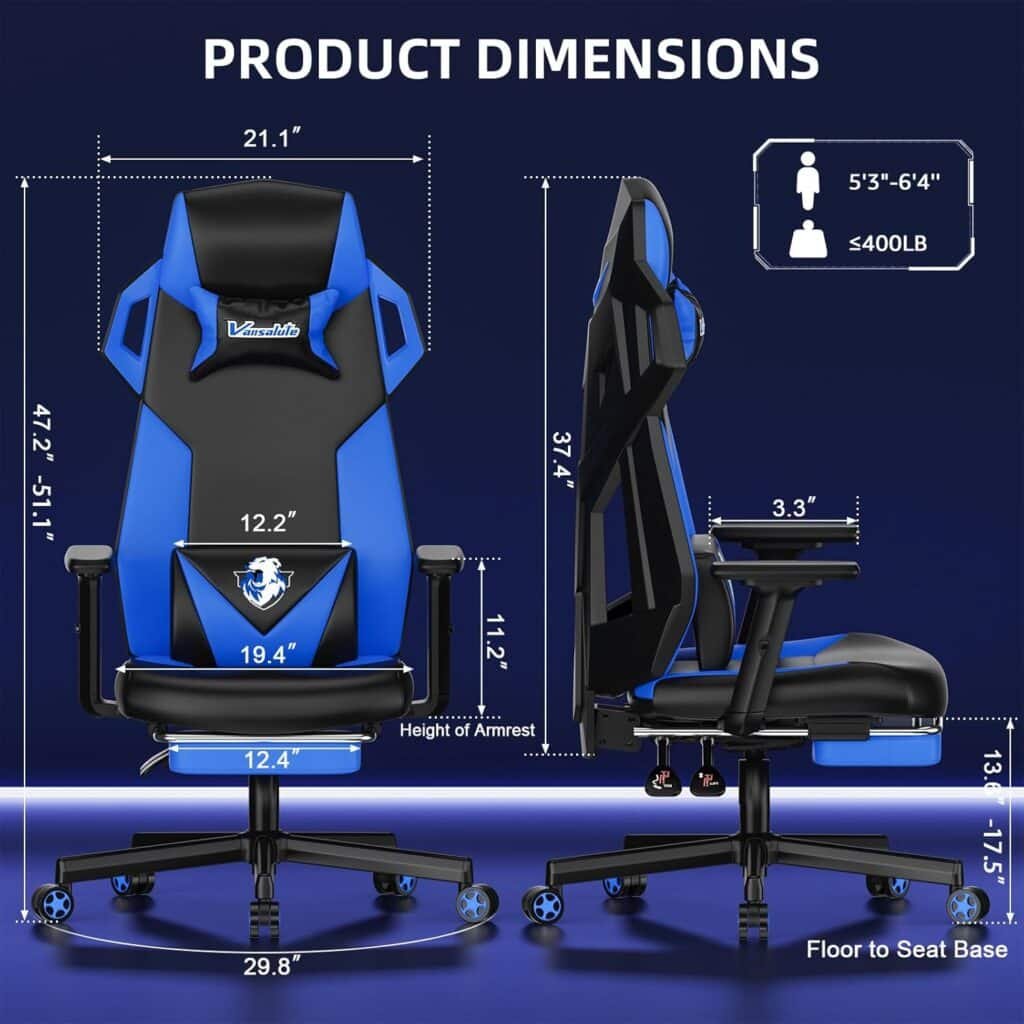Gaming Chair, Computer Chair with Footrest and Lumbar Support, PU Leather High Back Adjustable Game Chair with Adjustable Armrest and Headrest Swivel Task Chair for Office or Gaming