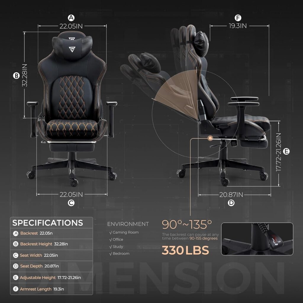 Gaming Chair- Gaming Chair with Footrest, Ergonomic Gaming Chair for Heavy People for Adult, Big and Tall Office PC Chair Gaming, 400LBS, Black