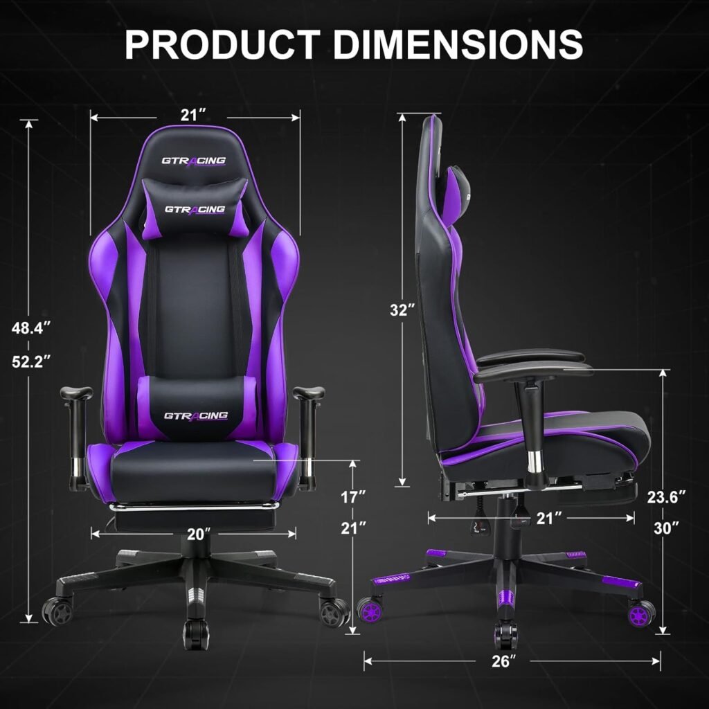 GTRACING Gaming Chair with Footrest, Ergonomic Computer Game Desk, Reclining Gamer Chair Seat Height Adjustment, Swivel Rocker with Headrest and Lumbar (Blue)