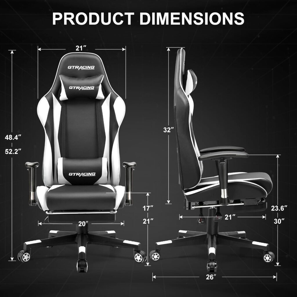 GTRACING Gaming Chair with Footrest, Ergonomic Computer Game Desk, Reclining Gamer Chair Seat Height Adjustment, Swivel Rocker with Headrest and Lumbar (Blue)