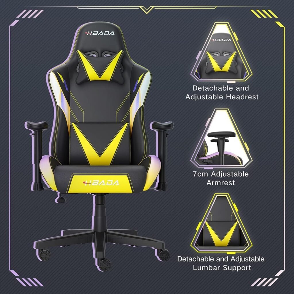 Hbada Gaming Chair Ergonomic Racing Computer with Height Adjustment Headrest and Lumbar Support E-Sports Swivel